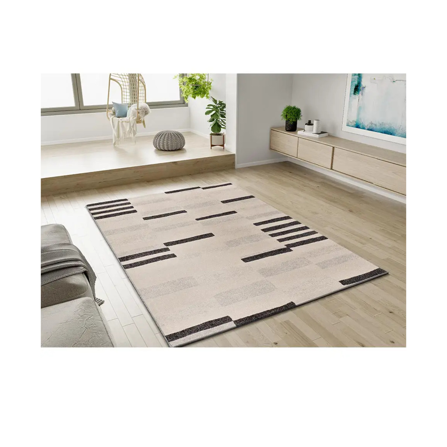 LESSIA Alfombra geométrica de pelo corto crema, varias medidas disponibles.