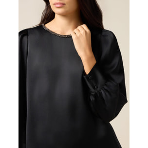 Oltre - Blusa de raso con detalle joya - Negro