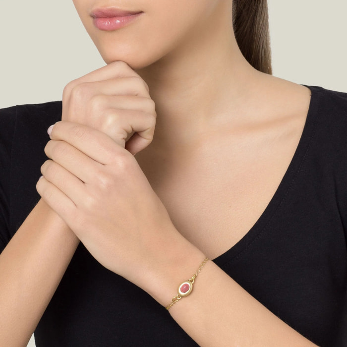 Pulsera cadena dorado y resina burdeos rojo oscuro