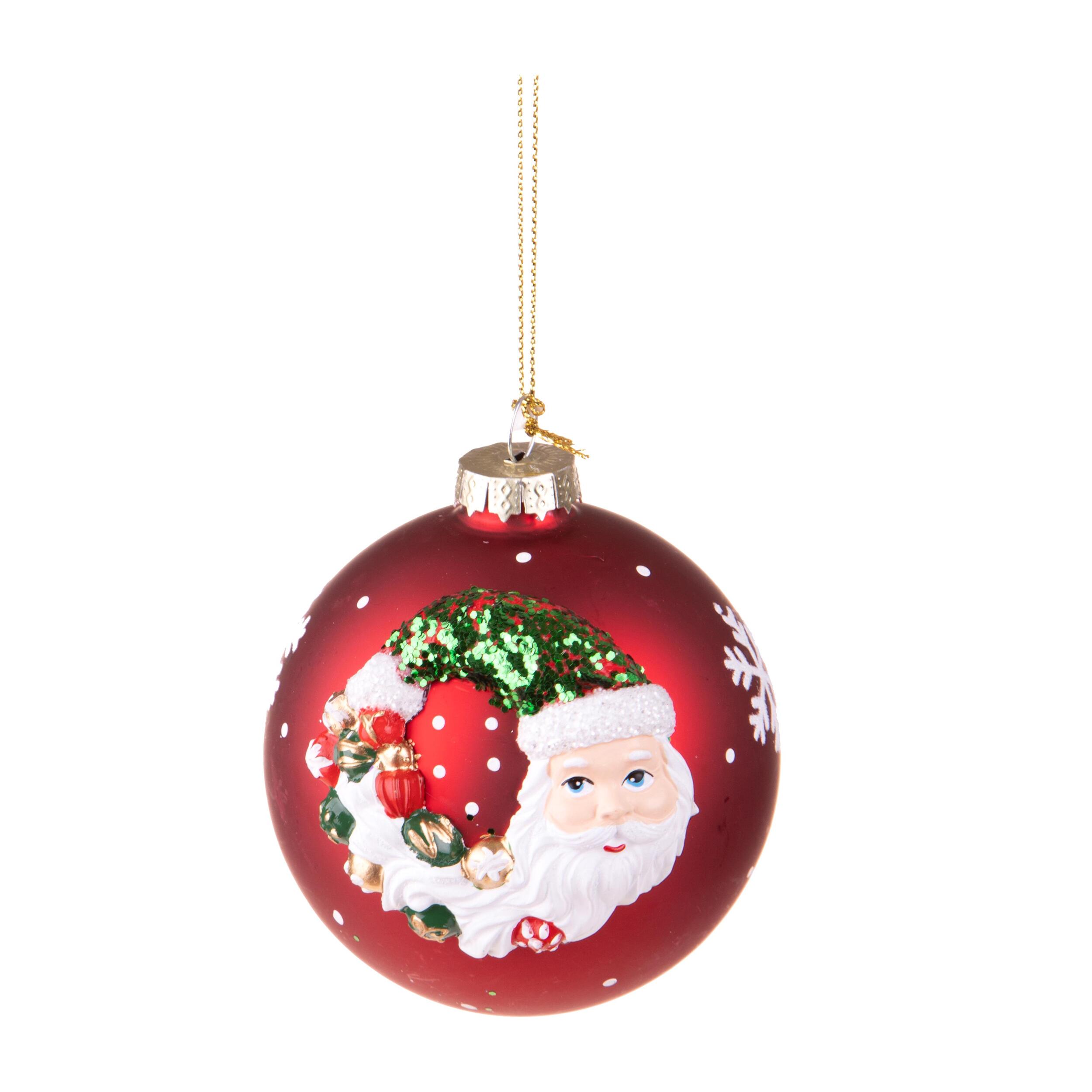 Sfera con Babbo Natale Fiocco Neve - Pezzi 6 - Colore Rosso - 8x8Hx8cm - Bianchi Dino