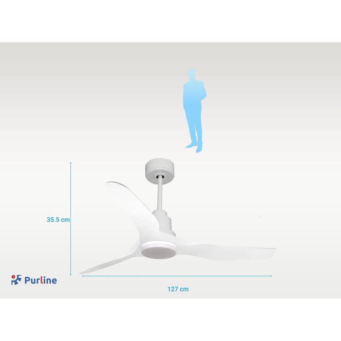 Ventilador de techo Modo Invierno/Verano Termostato Dimable Wifi Motor DC Techos Inclinados Mando a Distancia Luz tres tonos Adaptador 2/3 Aspas Hypersilence ThassosD127C04LED64453 PURLINE