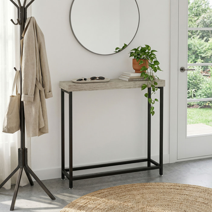 Nikki - Consolle ingresso soggiorno rettangolare 75x75x24 cm stile industrial in metallo e MDF marrone
