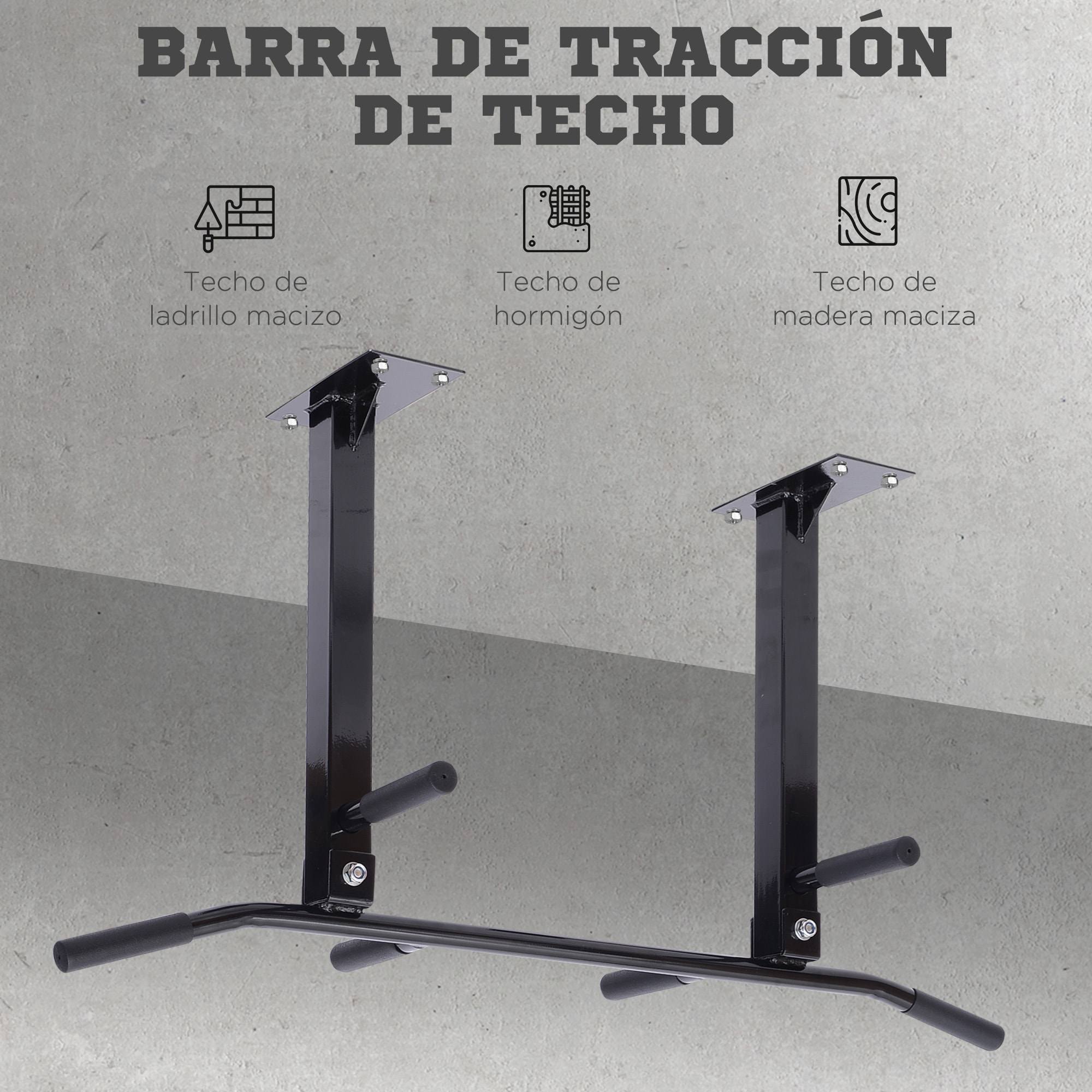 Barra de Dominadas de Pared Barra para Dominadas de Acero Barra de Tracción para Entrenamiento en Casa Hogar Carga Máx. 150 kg 105,5x28x49 cm Negro