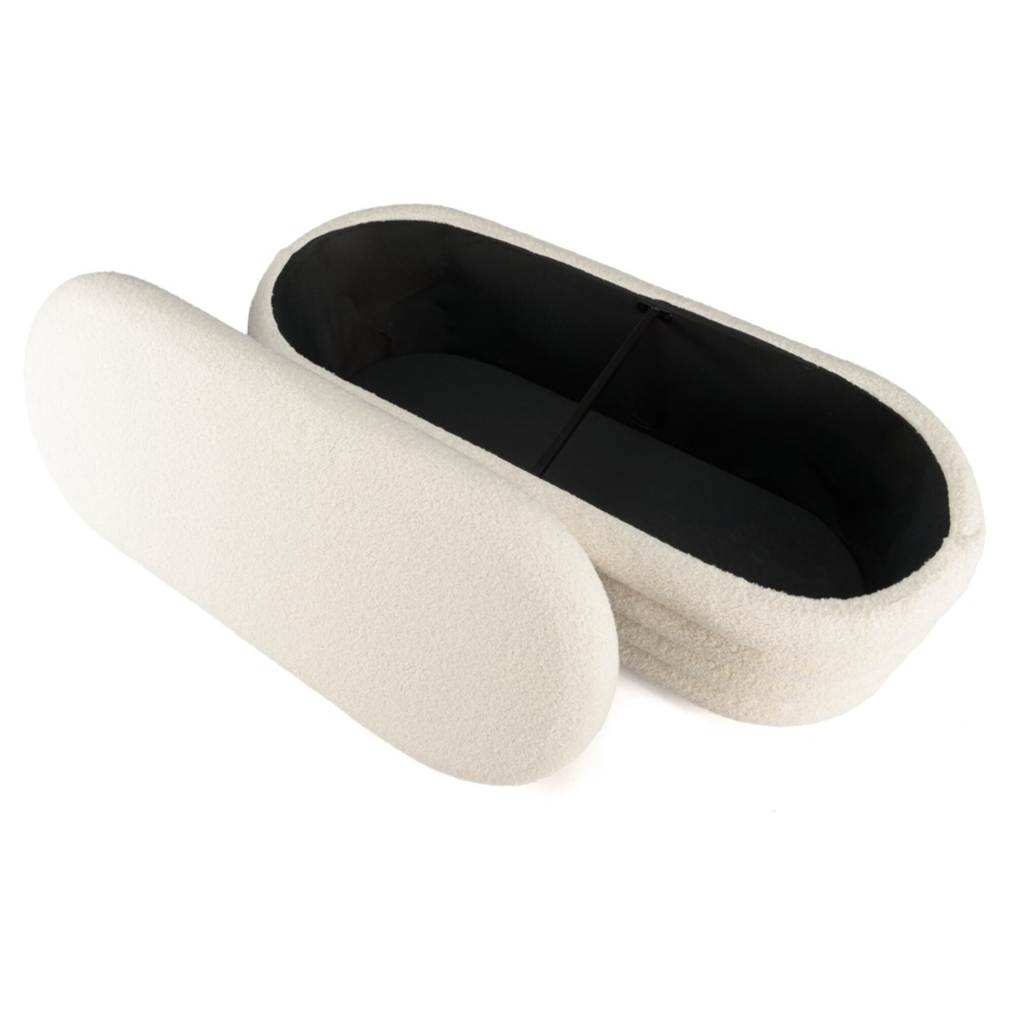 LEOPOLD - Banquette en tissu bouclette écru avec rangement