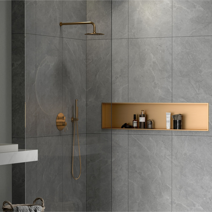 Aurum Niche de Douche à encastrer, Acier Inoxydable 304, 121x28x10cm, Cuivre brossé PVD (SATAURN12128BRG)