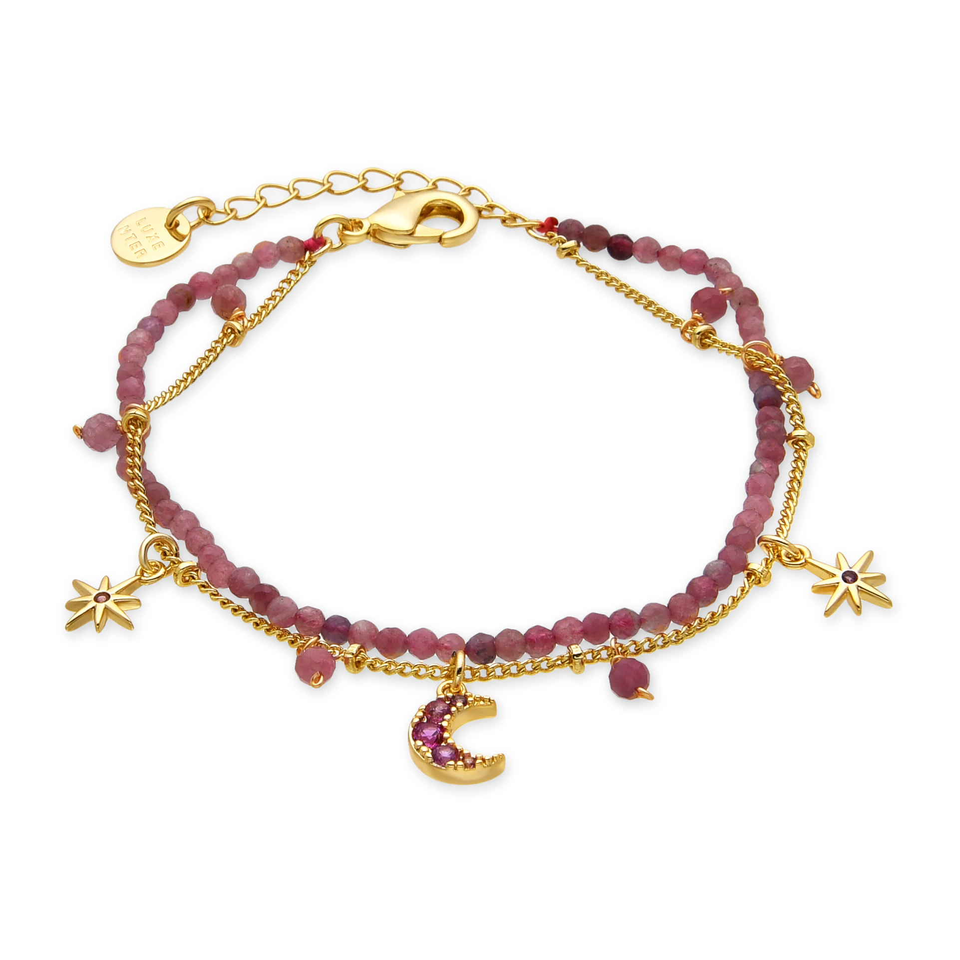 Pulsera con Cristal Rosa acabado oro 18k