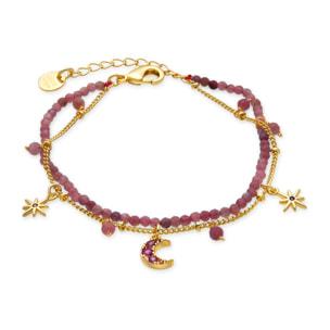 Pulsera con Cristal Rosa acabado oro 18k