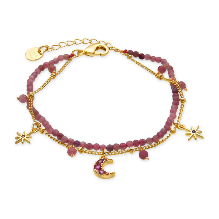 Pulsera con Cristal Rosa acabado oro 18k