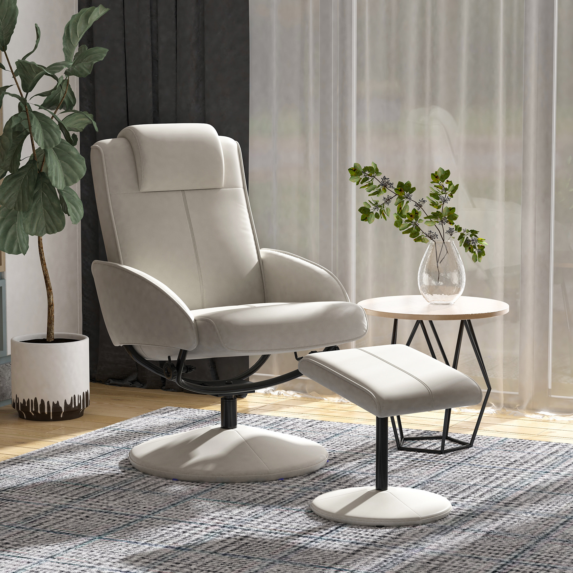 Fauteuil relax inclinable style contemporain avec repose-pieds revêtement synthétique acier gris