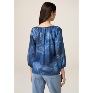 Oltre - Blusa de raso estampado ecológico - Azul