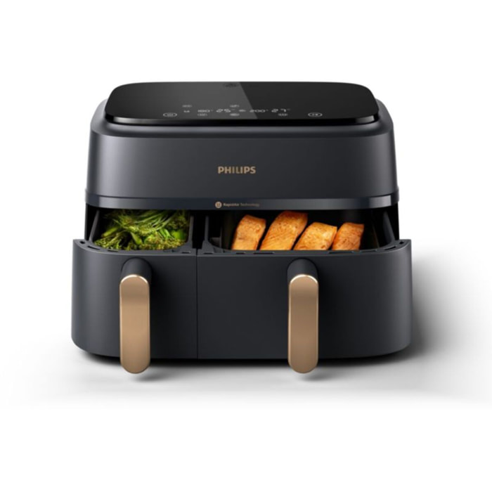 Airfryer PHILIPS NA352/00 Friteuse sans huile double panier Noir/Doré, Série 3000 9L (3+6L)