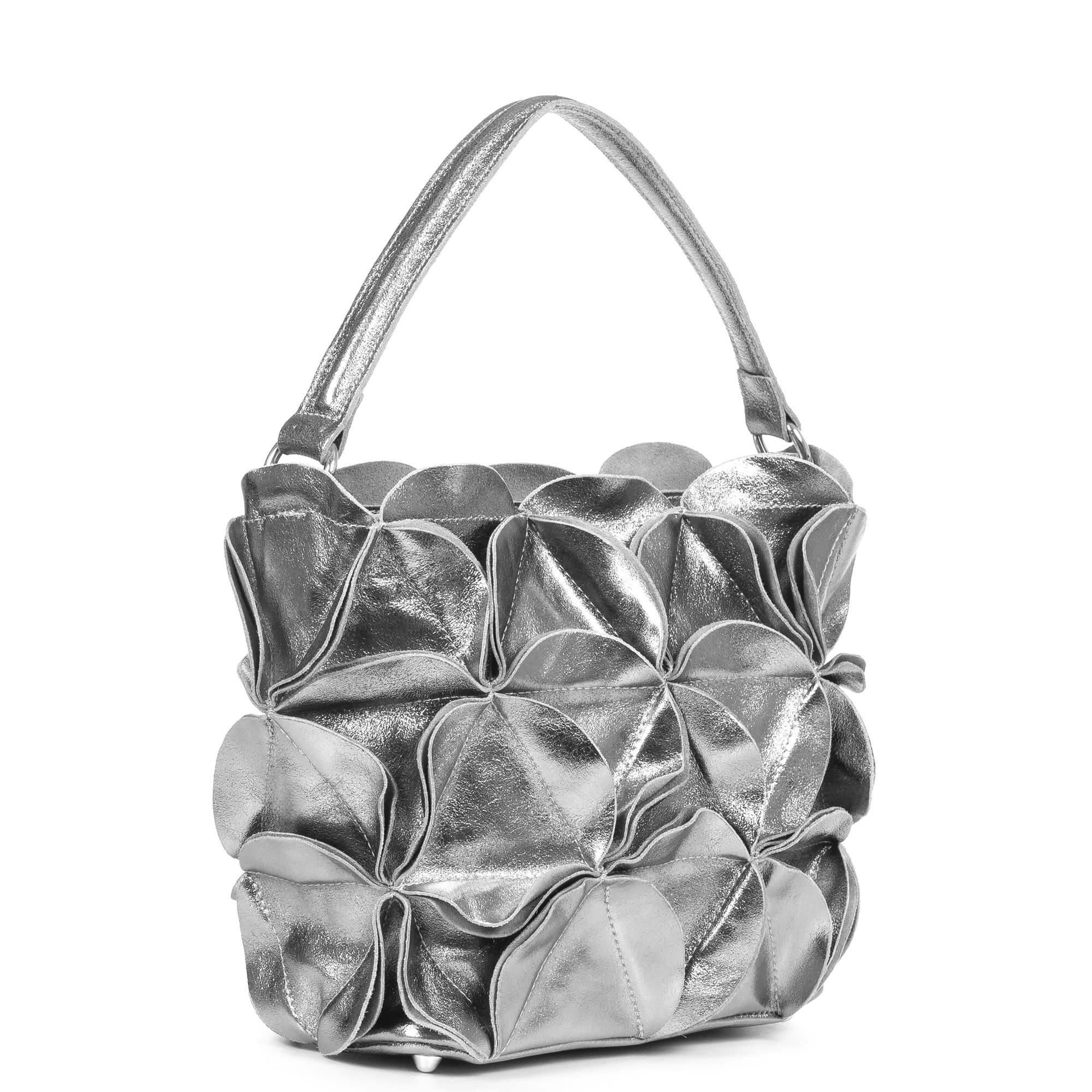 FIRENZE ARTEGIANI Borsa Tote da Donna Accadia. Vera Pelle Camoscio Laccato Made in Italy 30x12x23 Cm. Color argento