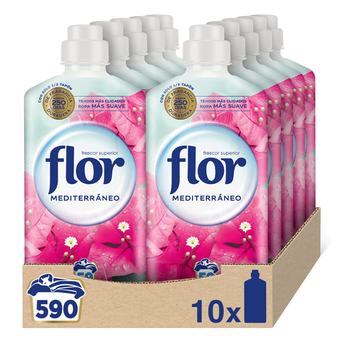 Flor Mediterráneo Suavizante para la Ropa, pack de 590 lavados (10botellas x 59 lavados)