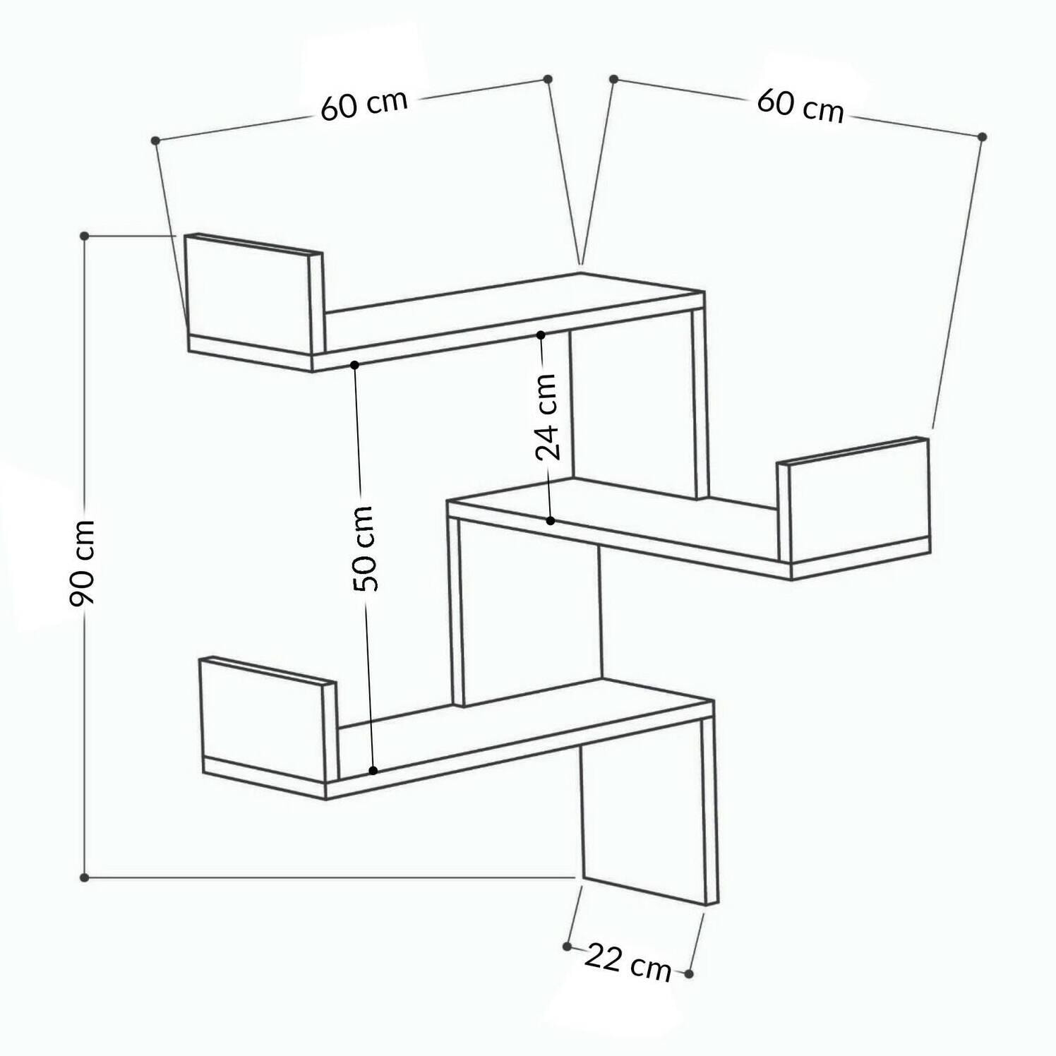 Mensola Dpiacezz, Scaffale, Ripiano a muro, Scaffalatura multiuso, 60x60h90 cm, Bianco