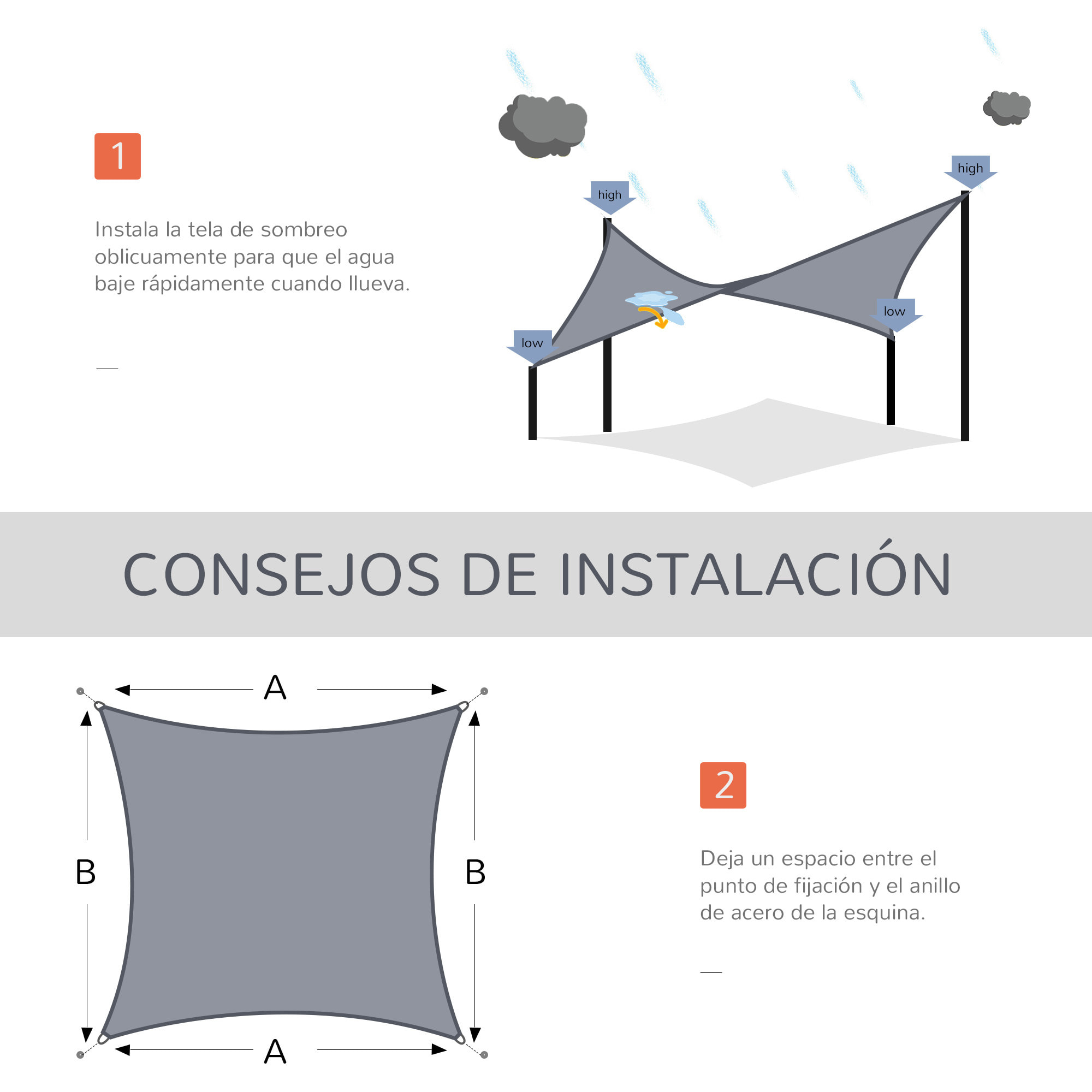 Toldo Vela de Sombra Rectangular 4x6 m Toldo de Terraza de HDPE con Anillo de Acero Inoxidable y Cuerdas para Jardín Patio Gris