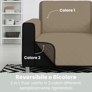 INTRECCI Copripoltrona Panna/Tortora Bicolore Antimacchia Waterproof Facilmente Lavabile con Elastico Misure Multiple Salva Divano Reversibile Certificazione Oeko Tex