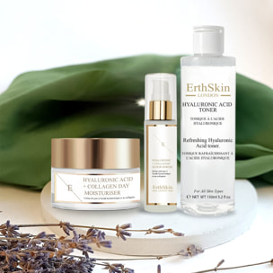 Tónico refrescante de ácido hialurónico 150 ml + Sérum de ácido hialurónico y colágeno 60 ml + Crema de día de ácido hialurónico y colágeno 50 ml