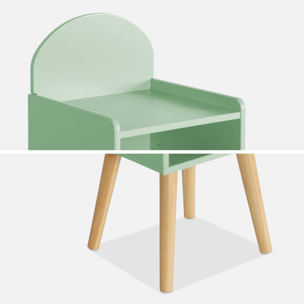 Table de chevet chambre enfant. vert. pieds en pin