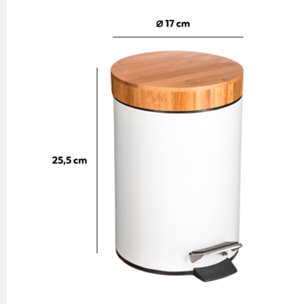 Poubelle à couvercle bambou 3L Blanc Naturéo
