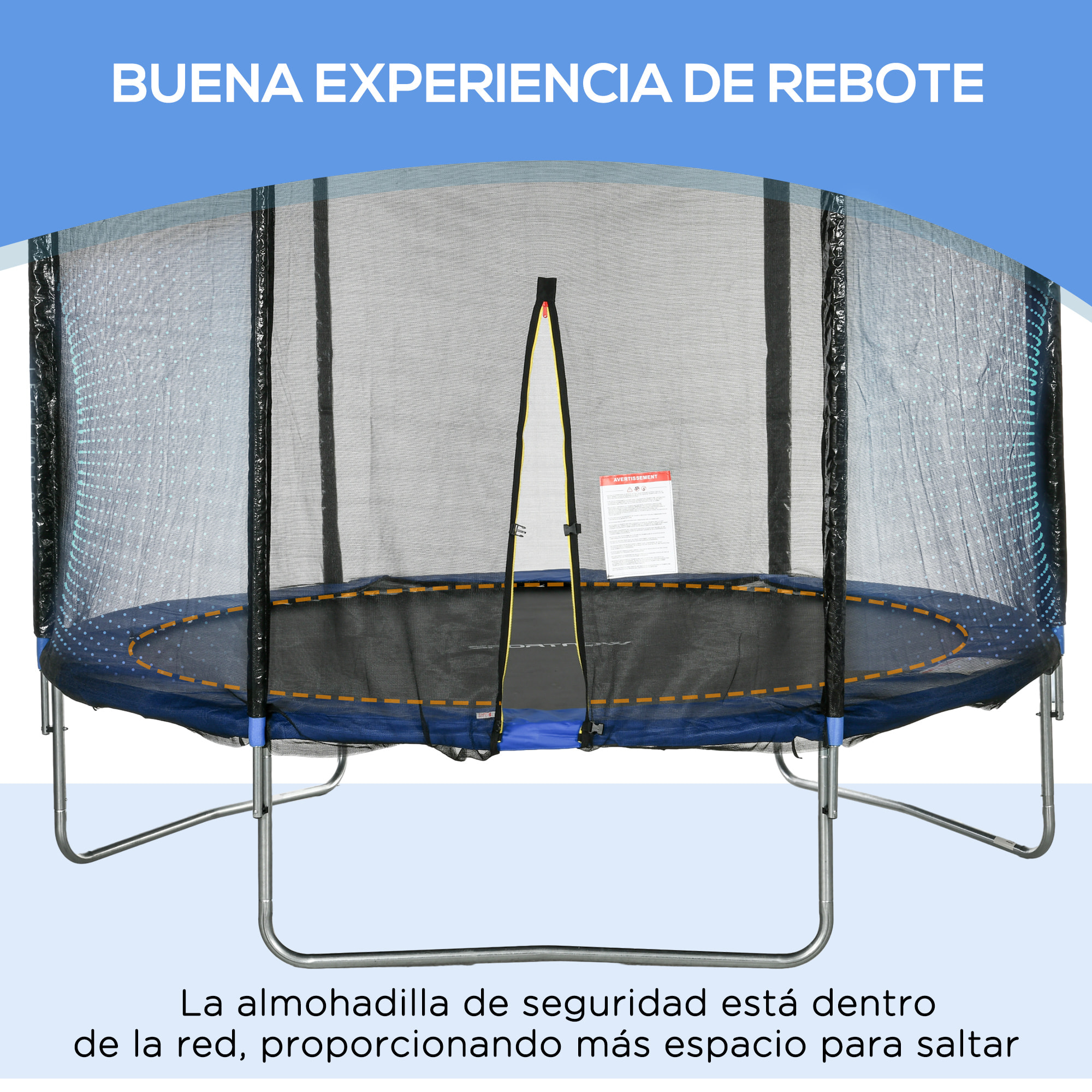 Cama Elástica de Exterior Ø305x250 cm Trampolín para Niños Adultos con Red de Seguridad Escalera Cubierta de Bordes y Marco de Acero para Jardín Patio Azul