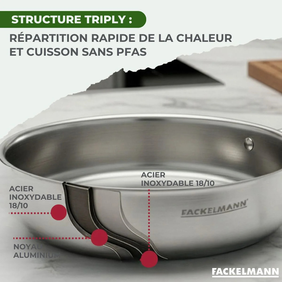 Sauteuse en inox 18/10 Triply Fackelmann Vita3
