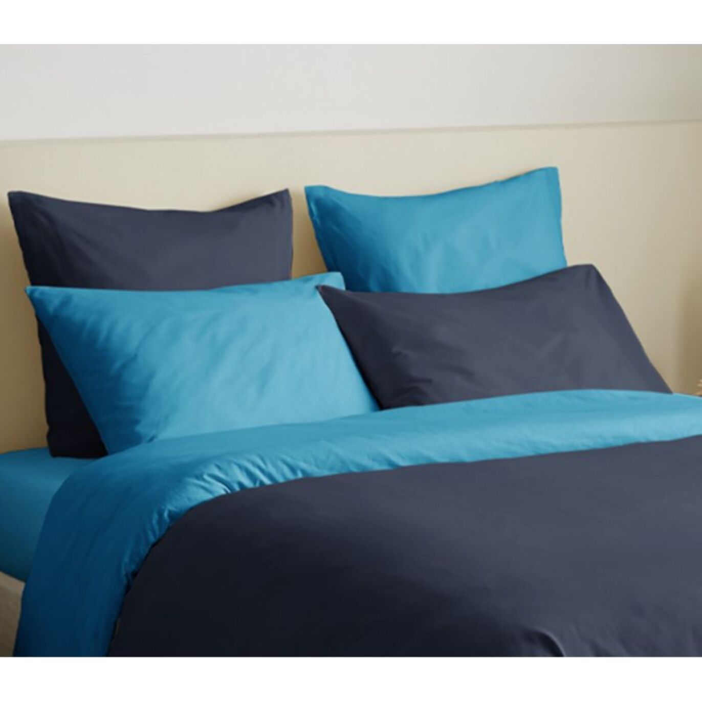 Pack complet 6 pièces Marine/Turquoise réversible housse de couette