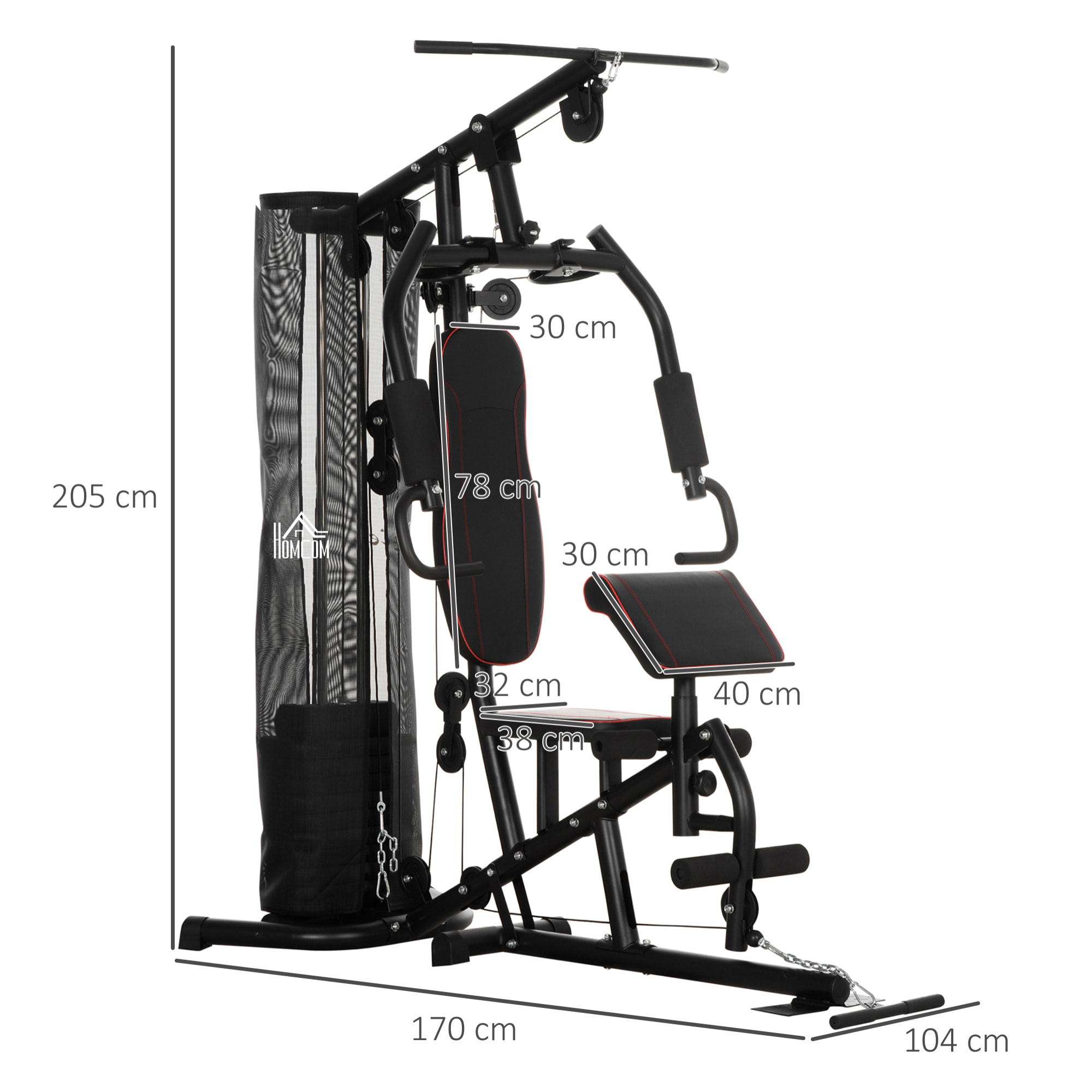 Multiestación Musculación Máquina de Musculación con Prensa de Piernas y Pecho Placas de Peso de 45 kg y Polea Carga 150 kg para Entrenamiento Gimnasio en Casa Negro