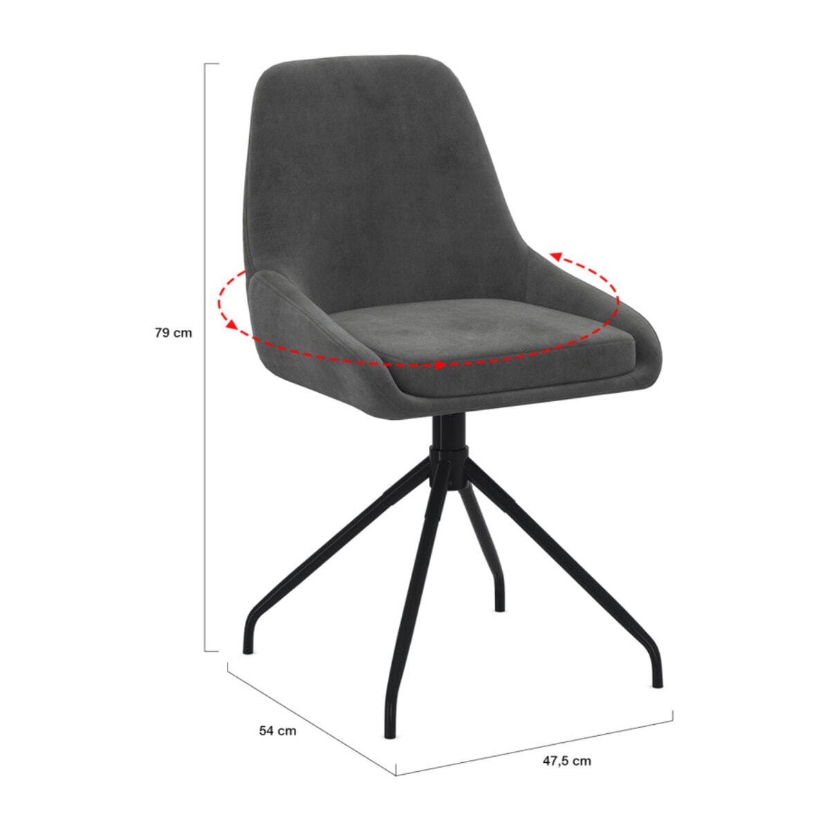 Chaises Olivia pivotantes velours gris pieds métal - lot de 4