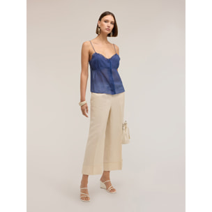 Motivi - Pantalones cropped de mezcla de lino - Beige