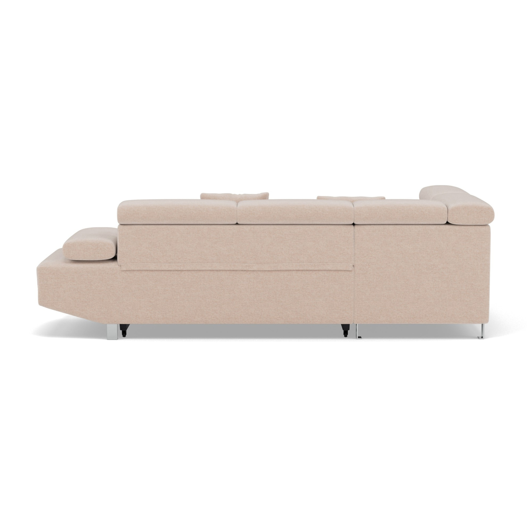 Margaux - Canapé d'angle gauche 5 places convertible avec coffre et têtières réglables en velours texturé - Beige