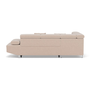Margaux - Canapé d'angle gauche 5 places convertible avec coffre et têtières réglables en velours texturé - Beige