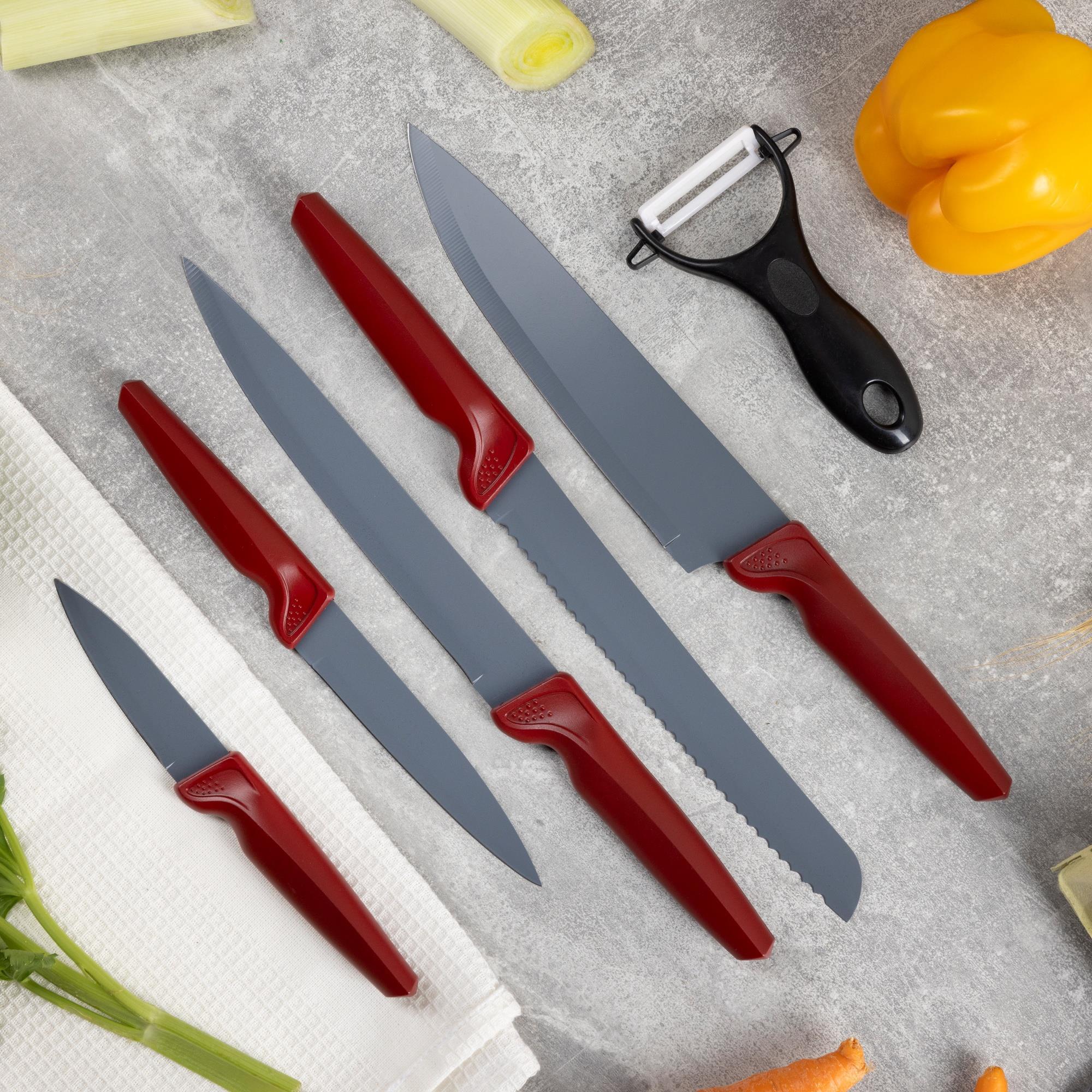 Juego de 5 cuchillos + pelador en acero inoxidable maple san ignacio