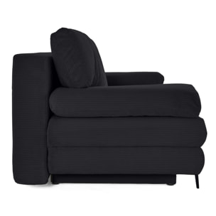 Elton - canapé 3 places convertible avec coffre en velours côtelé - Noir