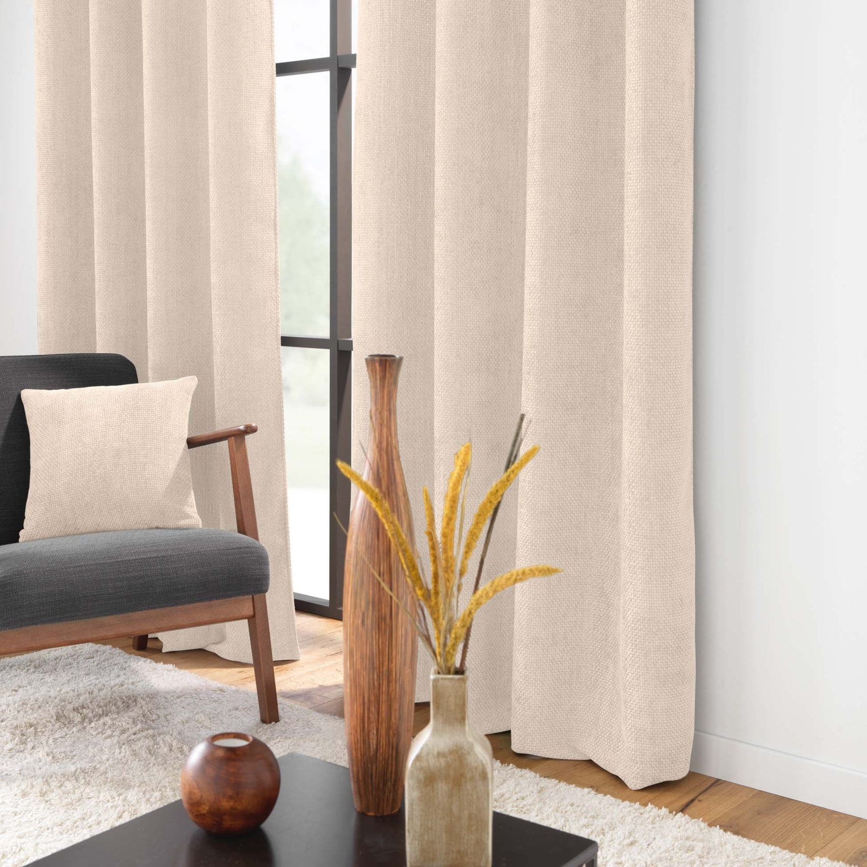 Rideau à œillets en velours chenille - Naturel