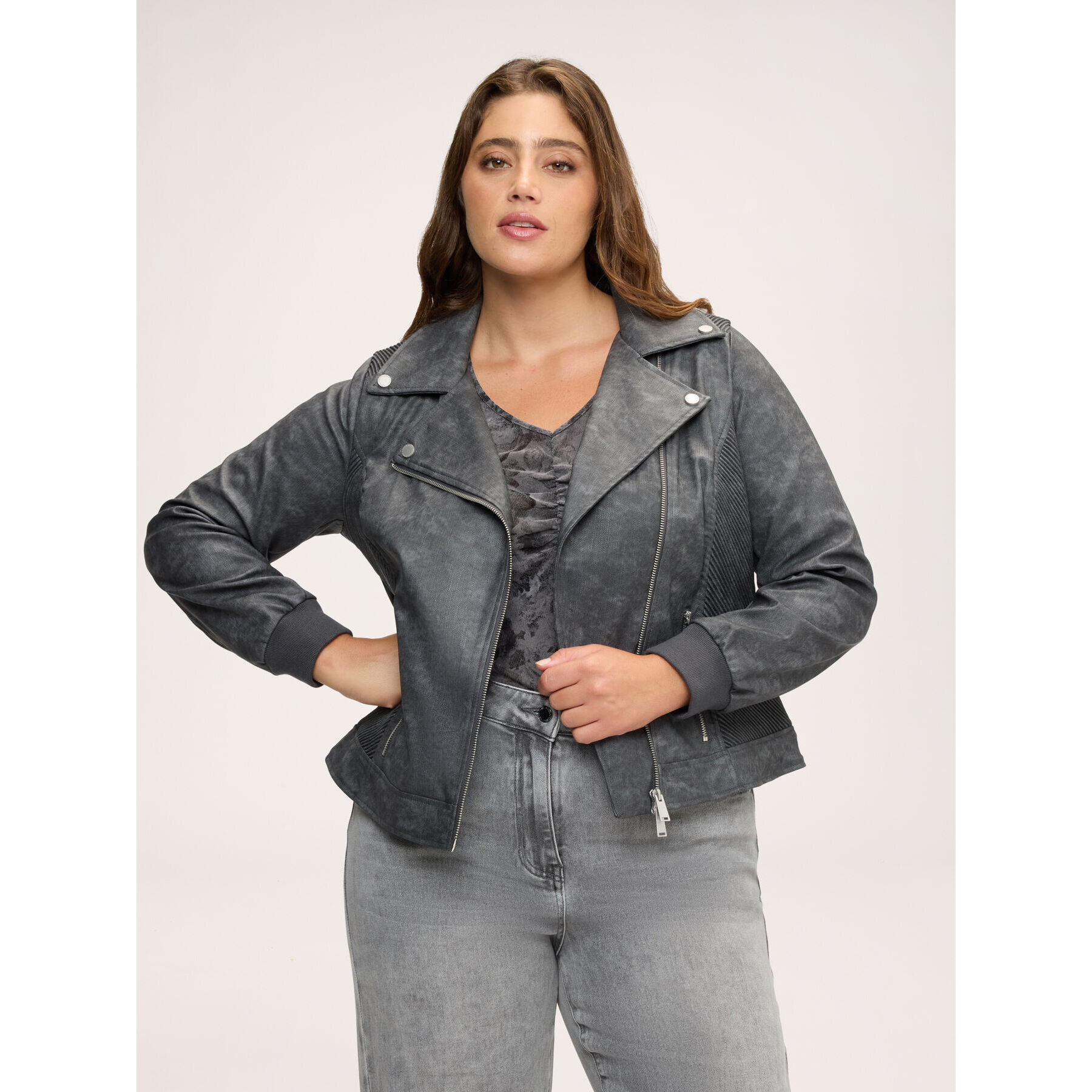 Fiorella Rubino - Giacca biker con polsini in maglia elasticizzata - Grigio