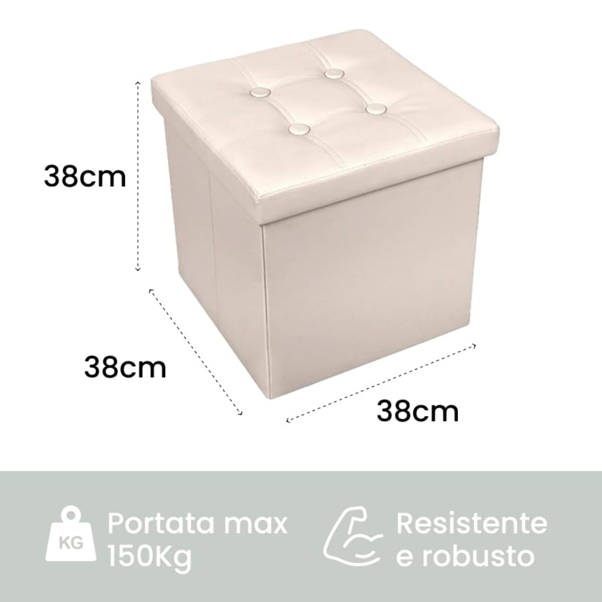Pouf Contenitore, Puffo per Sedersi, Pouf Poggiapiedi, in Ecopelle, Quadrato, Imbottito, Versatile, Facile da Pulire