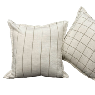 Housse de coussin 100% coton rayures et carreaux LOURMARIN - Beige