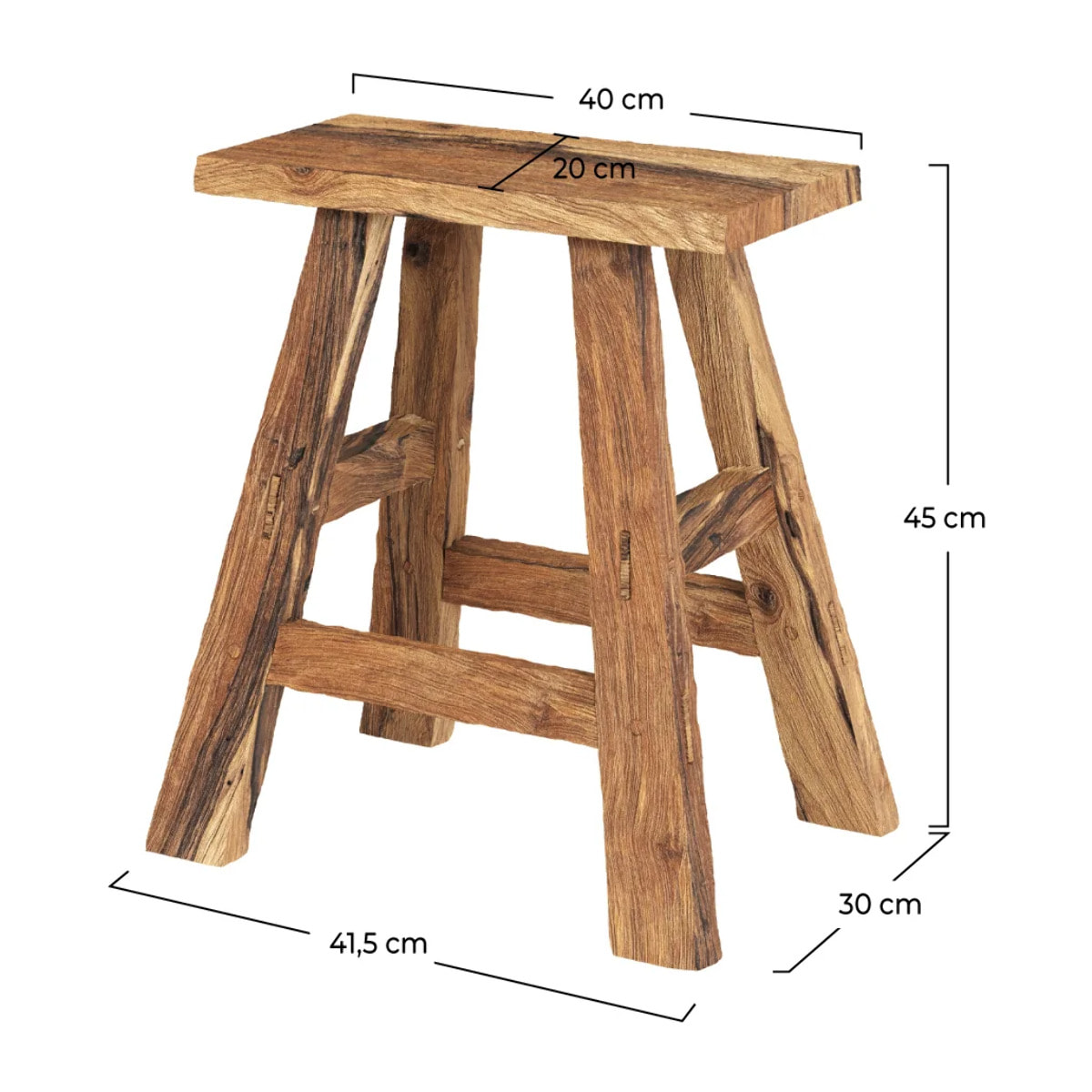Tabouret en bois de teck recyclé H45 cm - Bob