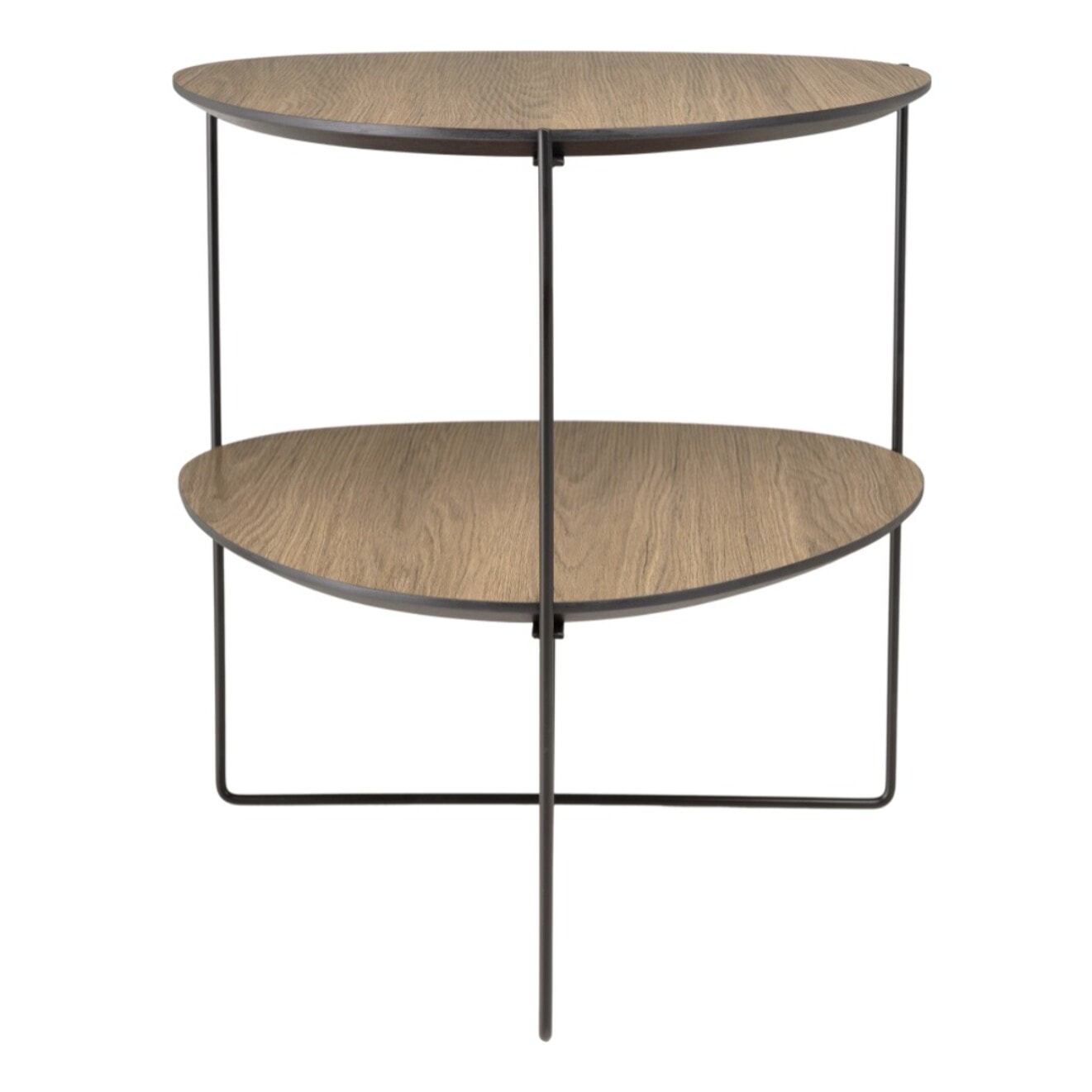 JULIA - Table d'appoint 2 plateaux ovoïdes couleur mocha pieds métal