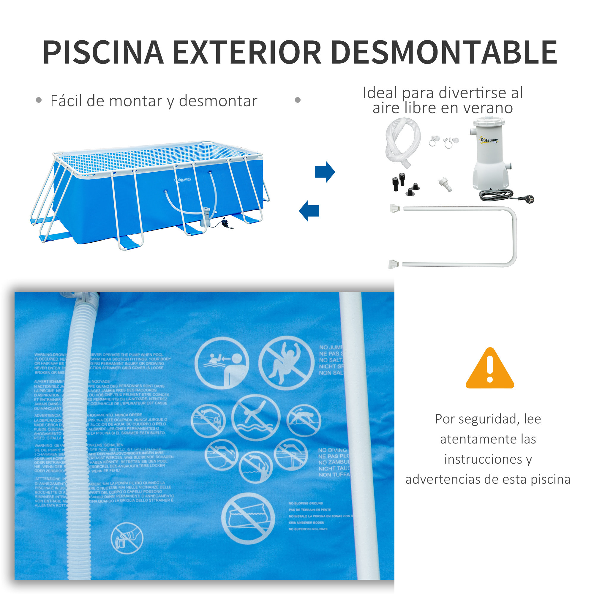 Piscina Desmontable Tubular 440x240x122 cm con Depuradora Cartucho 4.000L/H Azul