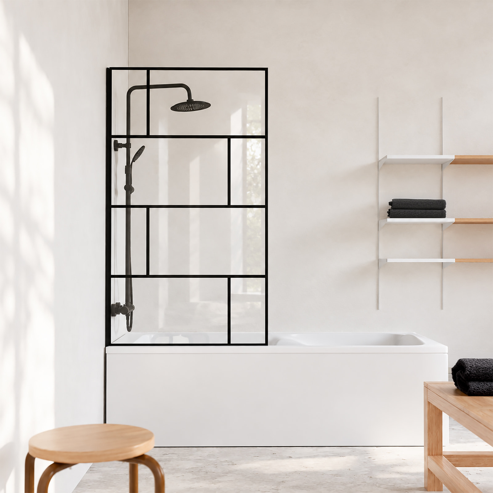 Pare baignoire rabattable 80x140 cm sérigraphie noir - Verre Anticalcaire - BLOCKS SCREEN