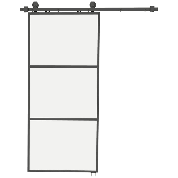 Puerta Corredera con Herrajes Puerta Corredera de Cristal con Mecanismo Cierre Suave para Baño Salón Sala de Estar Cocina 91,4x203,2 cm Negro