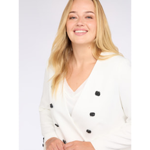 Fiorella Rubino - Blazer corto con botones joya extra brillantes - Blanco