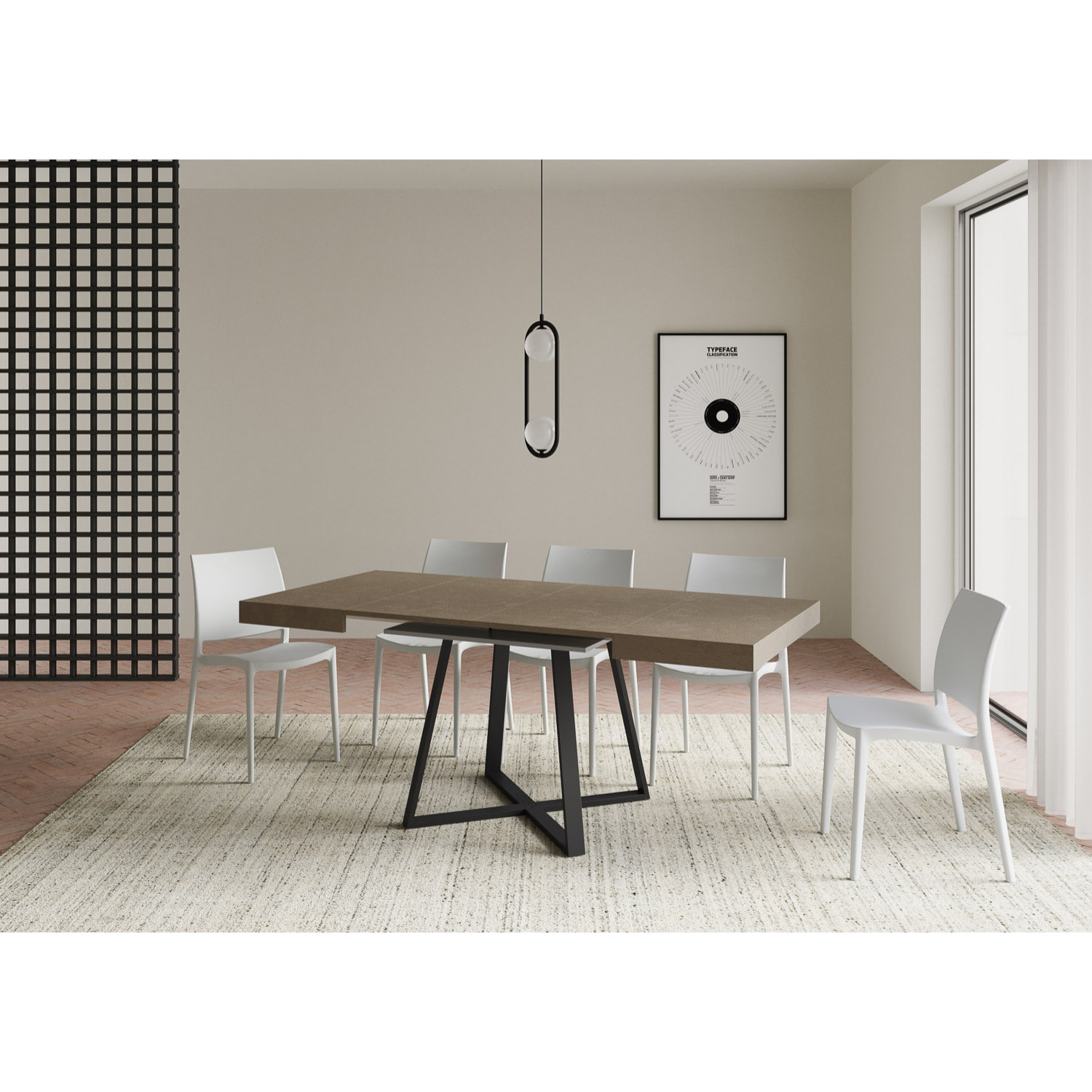 Tavolo allungabile 90x90/194 cm Abbraccio tortora gambe antracite