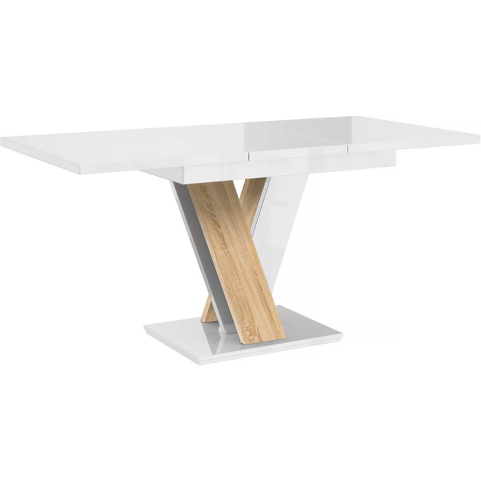 Table repas extensible "Masiv" - 120/160 x 80 x 75 cm - Blanc brillant/Sonoma