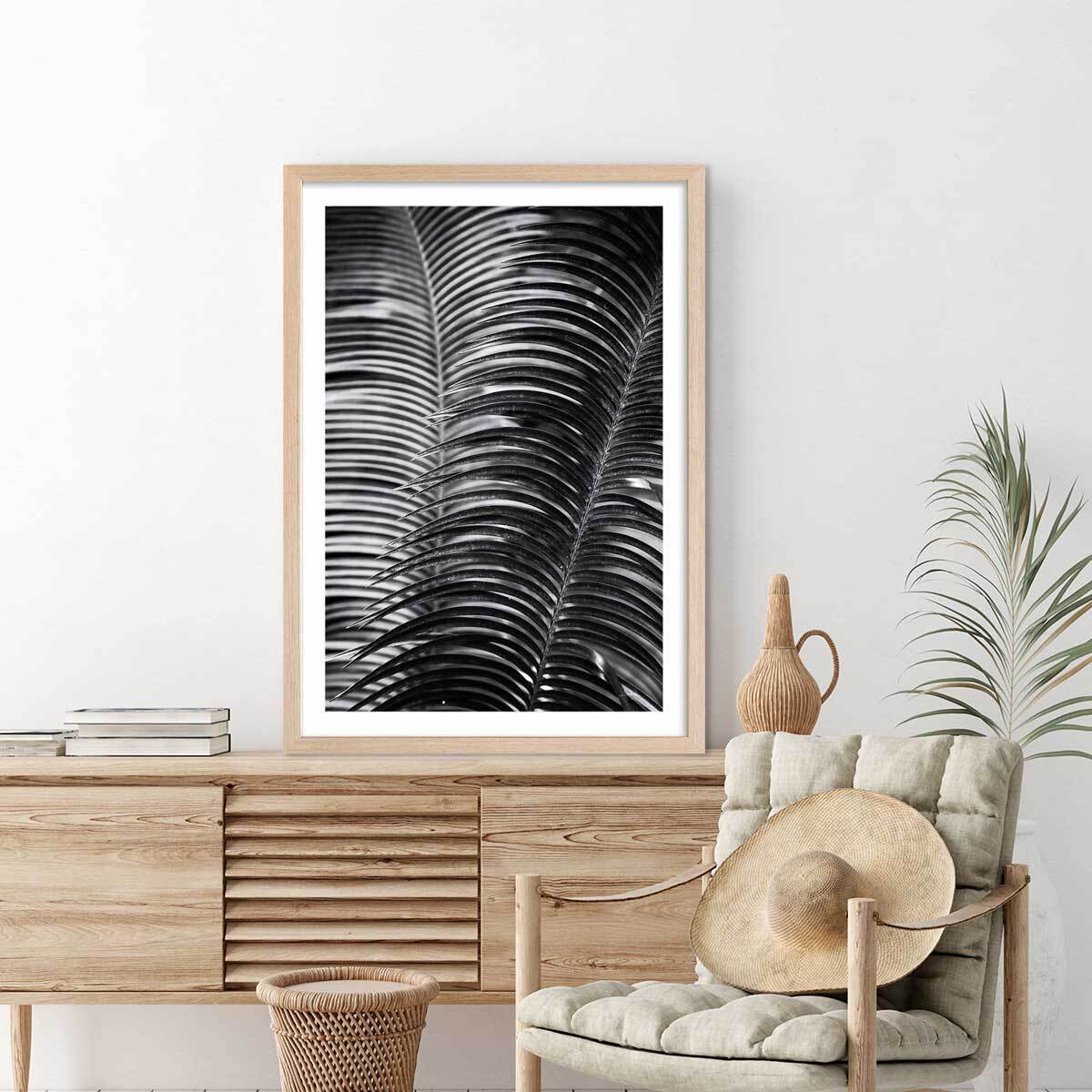 Poster jungle Sun palm Affiche + cadre en bois - Chêne