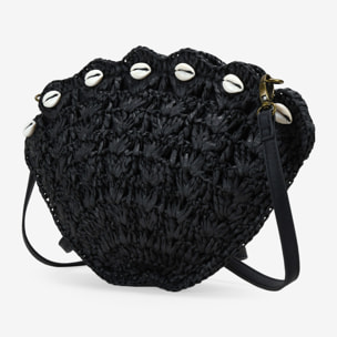 Bolso concha en rafia negra con conchas