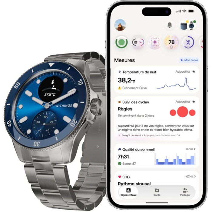 Montre santé WITHINGS Scanwatch Nova Bleue