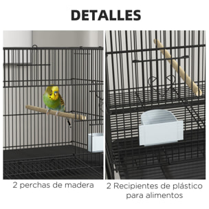 Jaula para Pájaros con Ruedas 77x46x119 cm Jaula Metálica para Aves con Bandeja Extraíble 2 Perchas 2 Comederos y Estante de Almacenamiento para Periquitos Canarios Negro