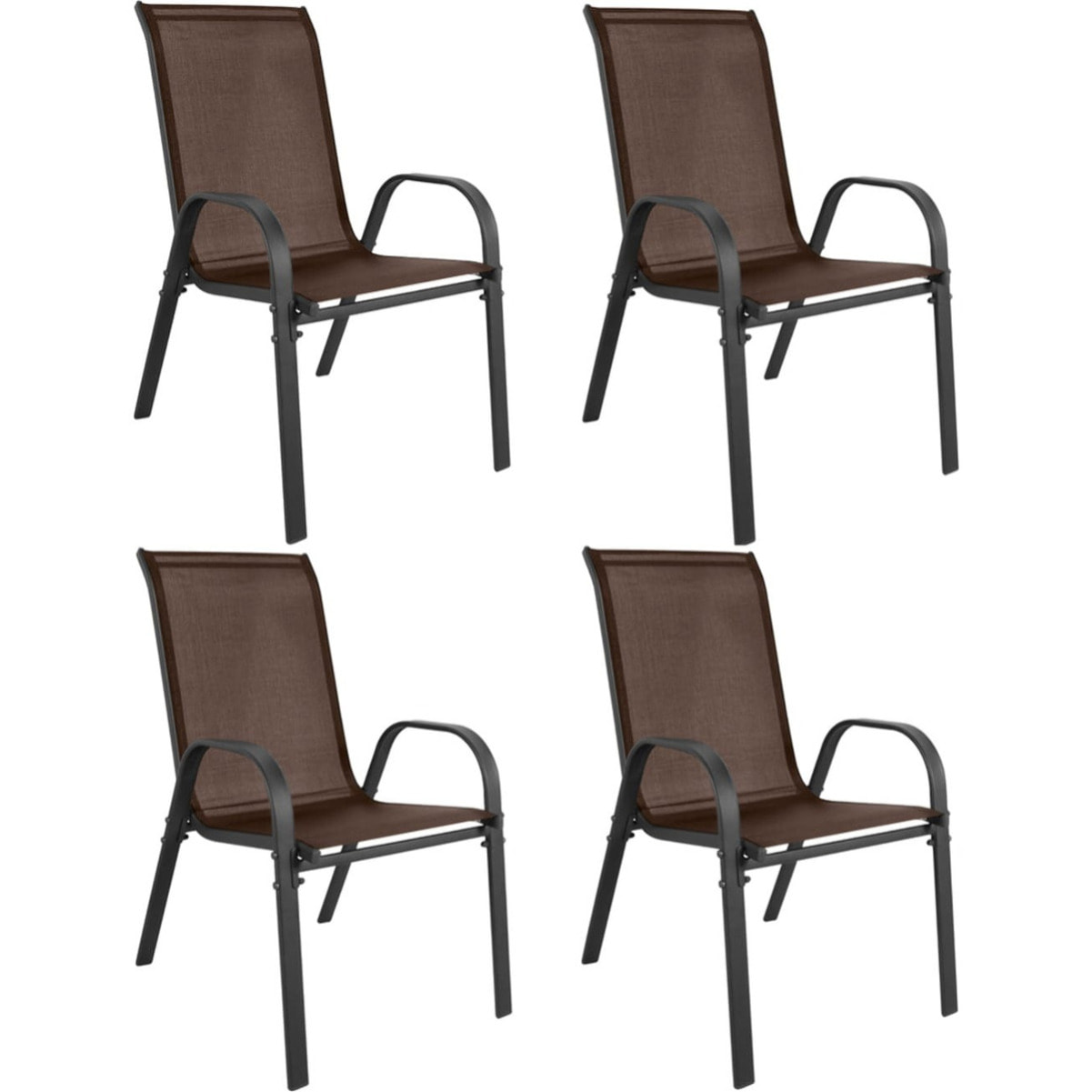 Set di 4 Sedie Sofia da Giardino in Metallo e Textilene Marrone